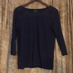 Large Navy Blue Loft 3/4 Sleeve Shirt With Lace